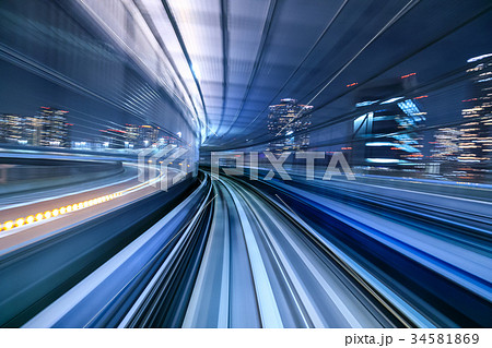 Motion blur of train moving in Tokyo, Japan 34581869