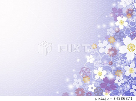 和柄紫色に花模様ときらめきのイラスト素材