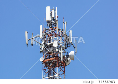 Antenna tower,antenna tower building with the blue 34586983