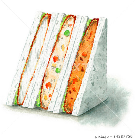 水彩で描いたサンドイッチ コロッケ 白身魚フライ のイラスト素材
