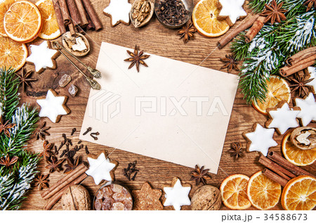 Christmas cookies spices Holidays food background 34588673