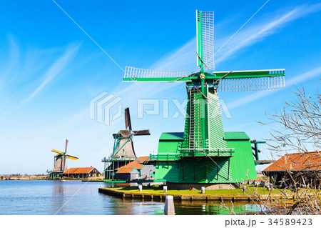 Windmills in Zaanse Schans, Amsterdam, Holland 34589423