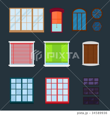 Different types house windows elements flat styleのイラスト素材 [34589936] - PIXTA