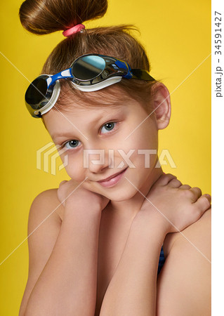 closeup face portrait of goggles for the pool closeup face portrait of goggles for the pool 34591427