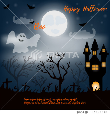 Halloween night background with creepy house Halloween night background with creepy house 34593848