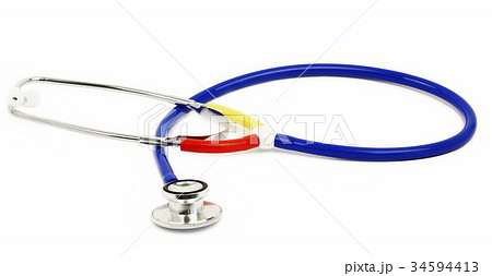 Stethoscope in various colors on white 34594413