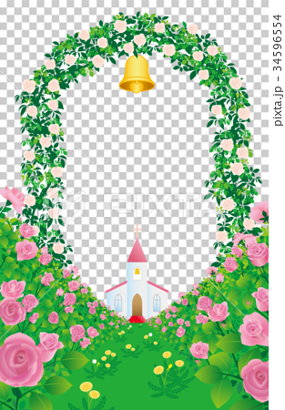 教会へつづく薔薇の花道のイラスト素材
