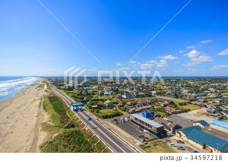 山武郡九十九里町 不動堂海水浴場付近を空撮 山武郡九十九里町 不動堂海水浴場付近を空撮 34597218