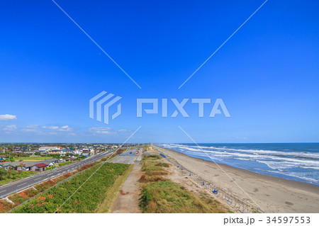 山武郡九十九里町 不動堂海水浴場付近を空撮 山武郡九十九里町 不動堂海水浴場付近を空撮 34597553