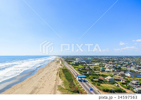 山武郡九十九里町 不動堂海水浴場付近を空撮 山武郡九十九里町 不動堂海水浴場付近を空撮 34597563