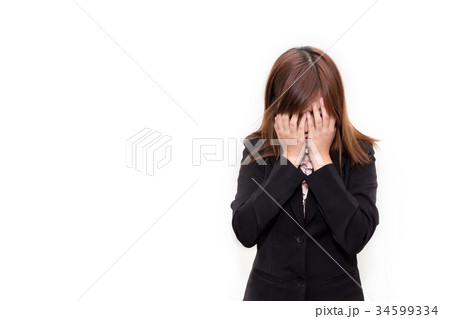 Shame business woman isolated on white background 34599334