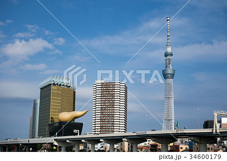 浅草 駒形橋から東京スカイツリーとアサヒビールタワーの風景 浅草 駒形橋から東京スカイツリーとアサヒビールタワーの風景 34600179