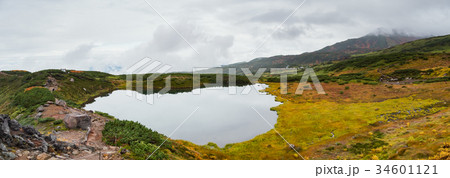 大雪山旭岳の鏡池に広がる秋の紅葉と高山植物の絶景 大雪山旭岳の鏡池に広がる秋の紅葉と高山植物の絶景 34601121