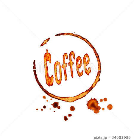 Coffee icon with lettering, coffee traces, stains 34603986