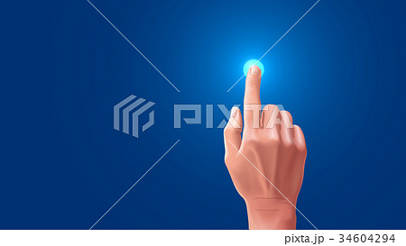 The beautiful hand presses the index finger on the 34604294