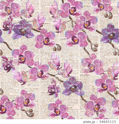Orchid pattern on newspaper background 34605115