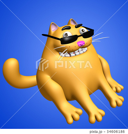 Cute Fat Cat In Black Glasses 3d Illustration のイラスト素材