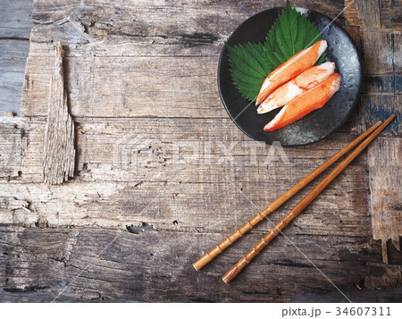 Crab sticks with oba leaf and chopsticks 34607311
