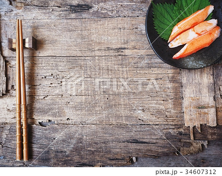 Crab sticks with oba leaf and chopsticks 34607312