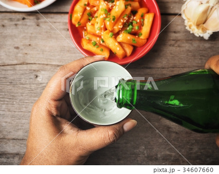 Soju with rice cake korean food 34607660