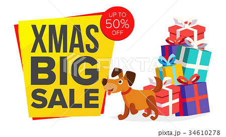 Christmas Dog Cartoon Characters Bector. Happy Dog 34610278