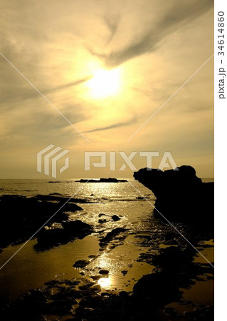 海岸の夕景・荒井浜海岸 34614860