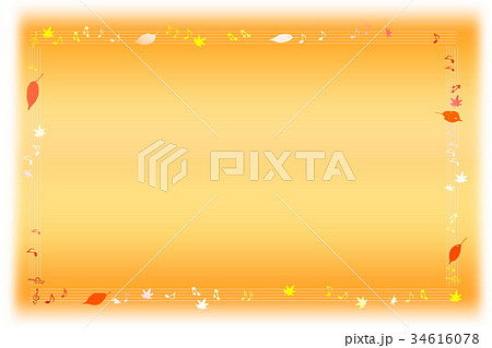 背背景素材＿秋のフレーム＿枯れ葉と音符 34616078