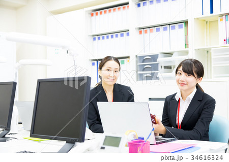 女性社員　OL　新人教育　ビジネスマン　サラリーマン　パソコン　オフィスイメージ　ビジネスイメージ 34616324