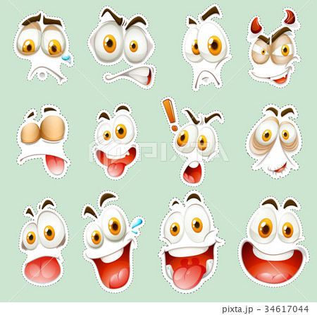 Sticker set with facial expressions on blue 34617044