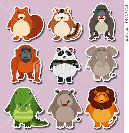 Sticker Design With Cute Animalsのイラスト素材