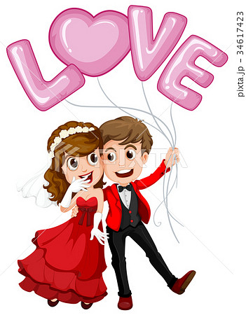 Wedding couple and love balloon Wedding couple and love balloon 34617423