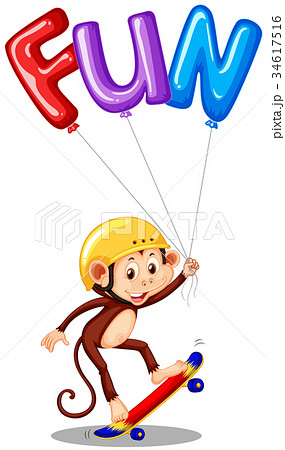 Monkey with balloon for word fun Monkey with balloon for word fun 34617516