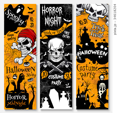 Halloween holiday banner of pirate costume party 34618204