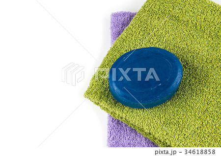 natural soap bar on bath towel 34618858
