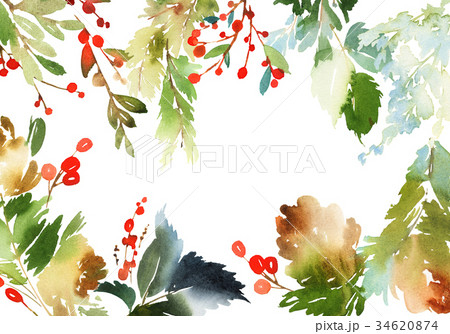 Christmas with berries watercolor postcard. Christmas with berries watercolor postcard. 34620874