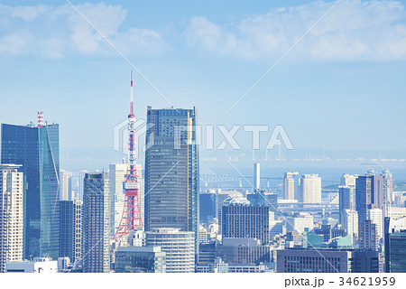 都庁展望室から望む東京タワーとビル群 都庁展望室から望む東京タワーとビル群 34621959