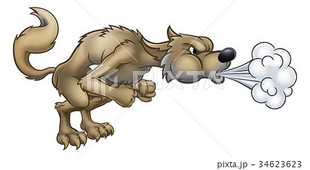 Cartoon Three Little Pigs Big Bad Wolf Blowing Cartoon Three Little Pigs Big Bad Wolf Blowing 34623623