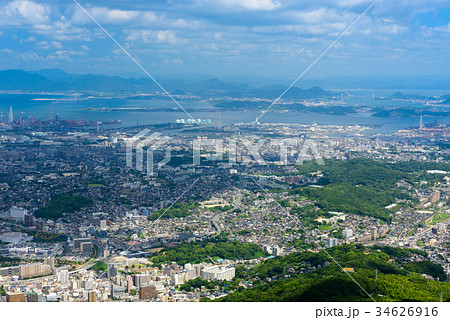 夏の皿倉山からの眺め 北九州市戸畑区 小倉区 の写真素材