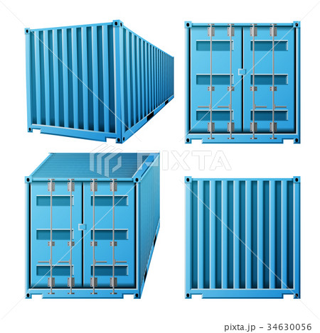 Blue Cargo Container Vector. Realistic 3D Metal Blue Cargo Container Vector. Realistic 3D Metal 34630056