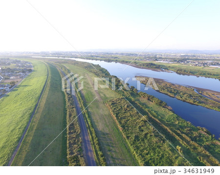 ドローン空撮 利根川 埼玉県 加須市 高度120m 34631949