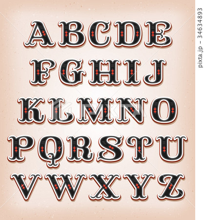 Vintage Circus And Western ABC Fontのイラスト素材 [34634893