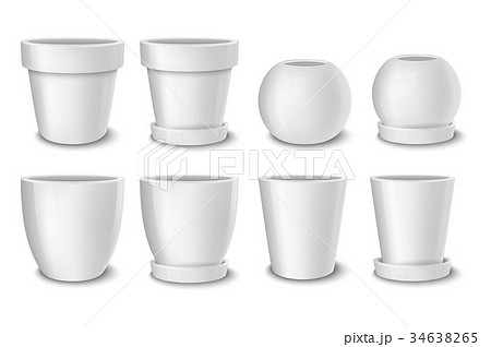 Realistic vector white empty flower pot set Realistic vector white empty flower pot set 34638265