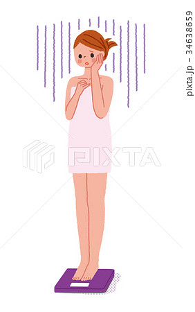 体重が増えて落ち込む女性 体重が増えて落ち込む女性 34638659