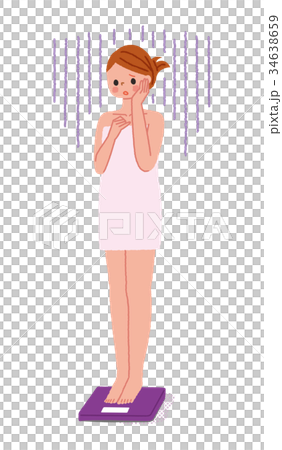 体重が増えて落ち込む女性 体重が増えて落ち込む女性 34638659