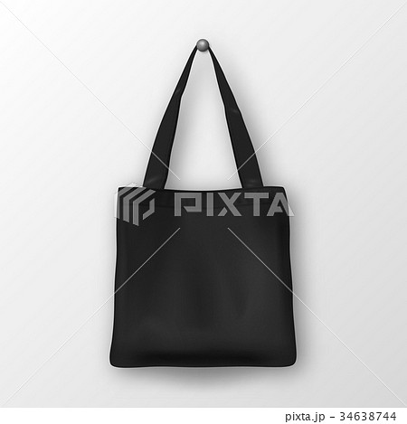 Realistic vector black empty textile tote bag 34638744
