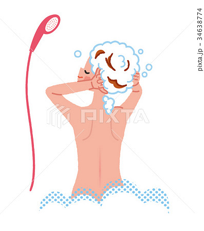 髪を洗う女性のイラスト素材