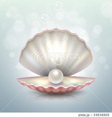 Realistic Vector Beautiful Natural Open Sea Pearlのイラスト素材