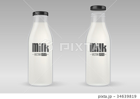 Vector realistic closed and open full glass milk Vector realistic closed and open full glass milk 34639819