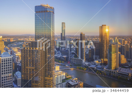 Aerial view of dramatic sunset at Melbourne city Aerial view of dramatic sunset at Melbourne city 34644459
