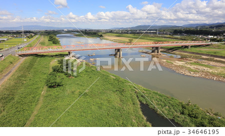 空撮]恵蘇宿橋（えそのしゅくばし）九州北部豪雨後の筑後川と恵蘇宿橋 34646195